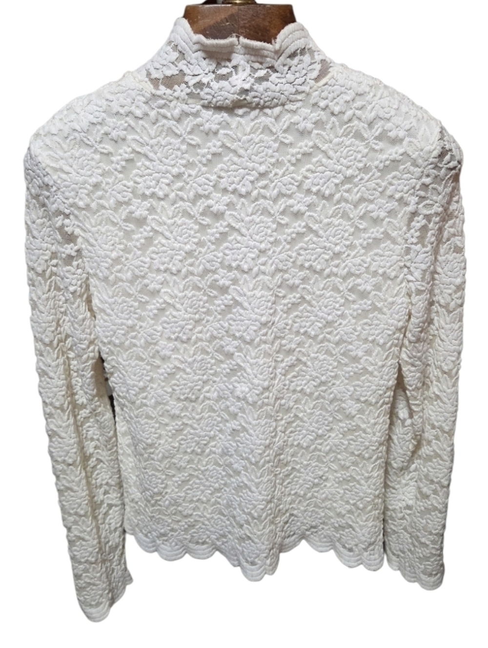 Vintage Y2K Coldwater Creek White Lace Mockneck Long Sleeve Shirt Size Medium - Picture 2 of 6